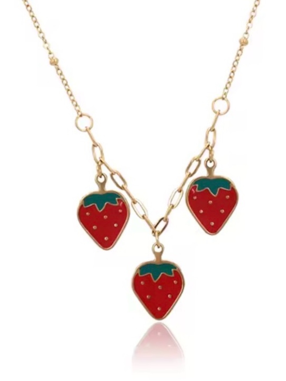 Anthropologie Gold Necklace with Red Strawberry Charms - Picture 2 of 3